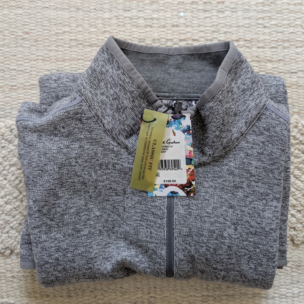 Robert Graham Quarter Zip Pullover Sweater Mens Large Grey Cariso 1/4 NWT $198